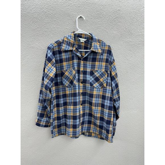 Dutchmaid Mens Flannel Shirt Size 16-16.5 Blue Plaid Long Sleeve Button up VTG - Picture 1 of 9